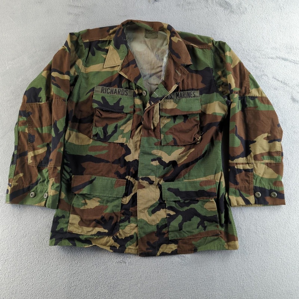 Vintage 90s US Marine Corps Shirt Mens Medium Long Woodland Camo BDU Combat